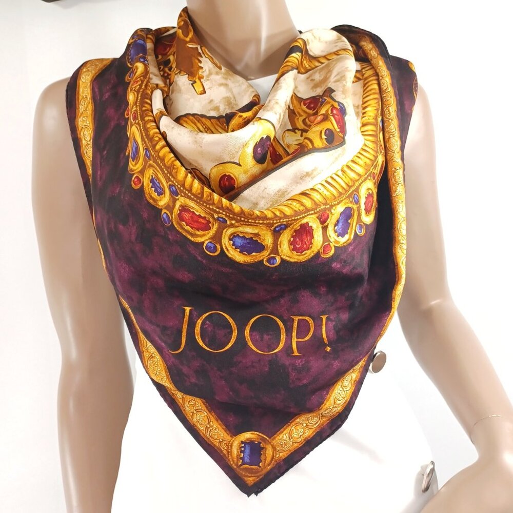 JOOP! Silk Scarf Crowning Glory Large Jewels and Crowns 35x35 Vintage